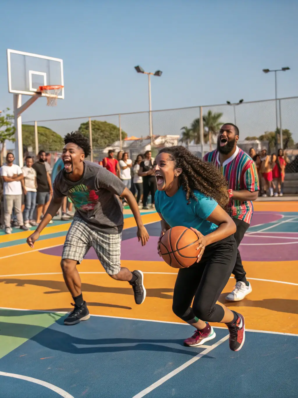 An inclusive image of people of different ages and abilities participating in a basketball game at UNION SPORTIVE LIGNANAISE, highlighting inclusivity and community engagement.