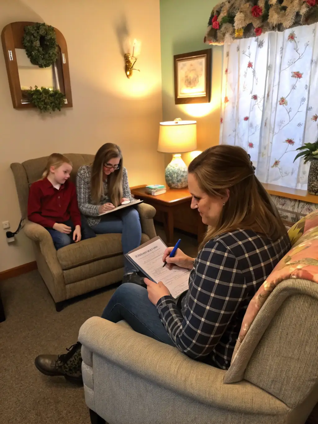 A photograph of a family receiving support and guidance from a social worker, highlighting the importance of family support services.