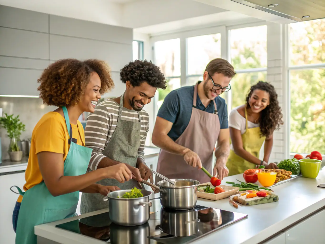 A photograph of adults with disabilities participating in a cooking class, learning to prepare healthy meals and develop independent living skills.