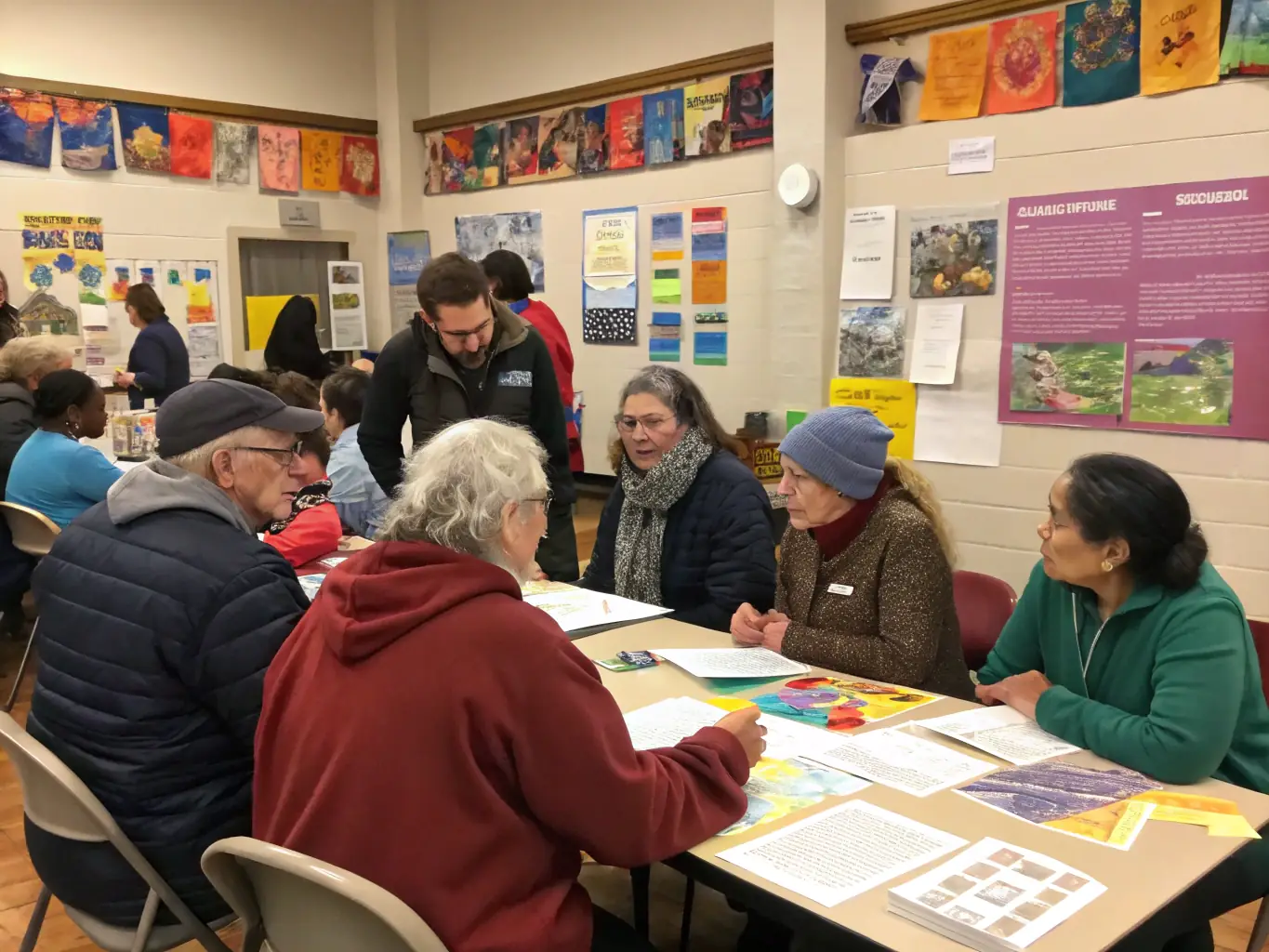 A focused shot of Elephantastics members collaborating on a fundraising project, highlighting their dedication to supporting Stade Nantais Rugby through various initiatives.