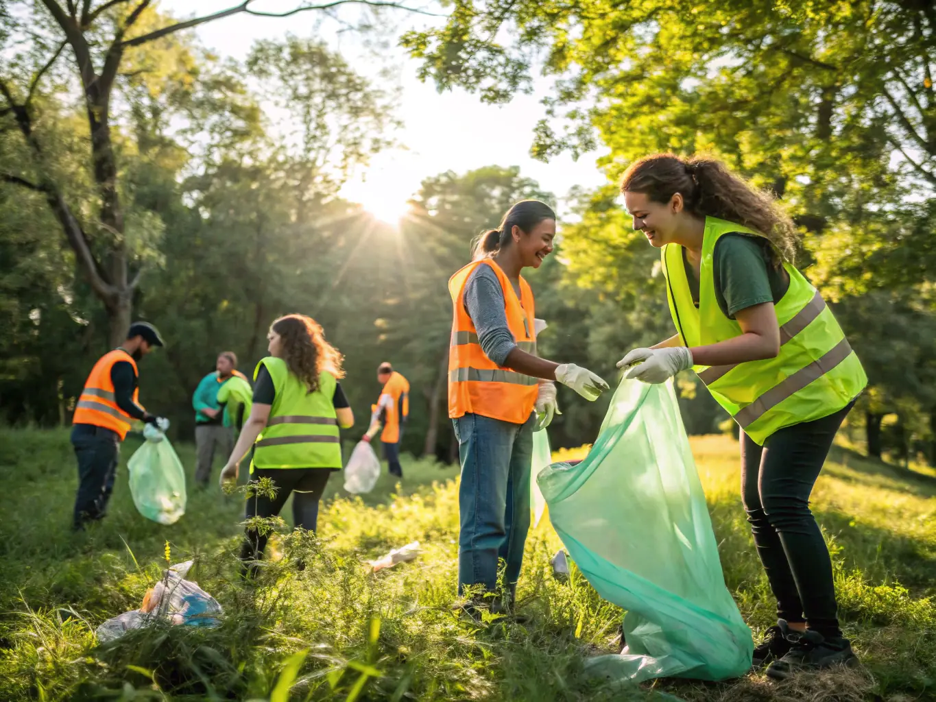 A group of community members participating in a park cleanup event, demonstrating ASA's commitment to maintaining the park's cleanliness and beauty.