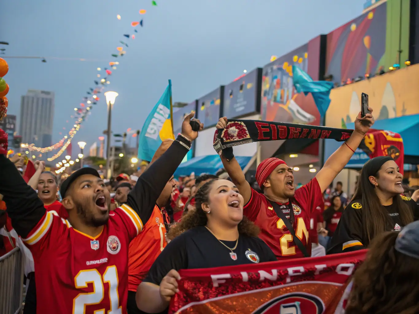 A vibrant photograph capturing Elephantastics members enthusiastically cheering during a Stade Nantais Rugby match, showcasing their unwavering support and festive spirit.